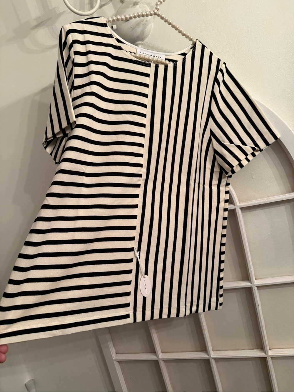 NWT Loyal Hana "Ginger Top" Black & Cream Striped Nursing Shirt - Maternity